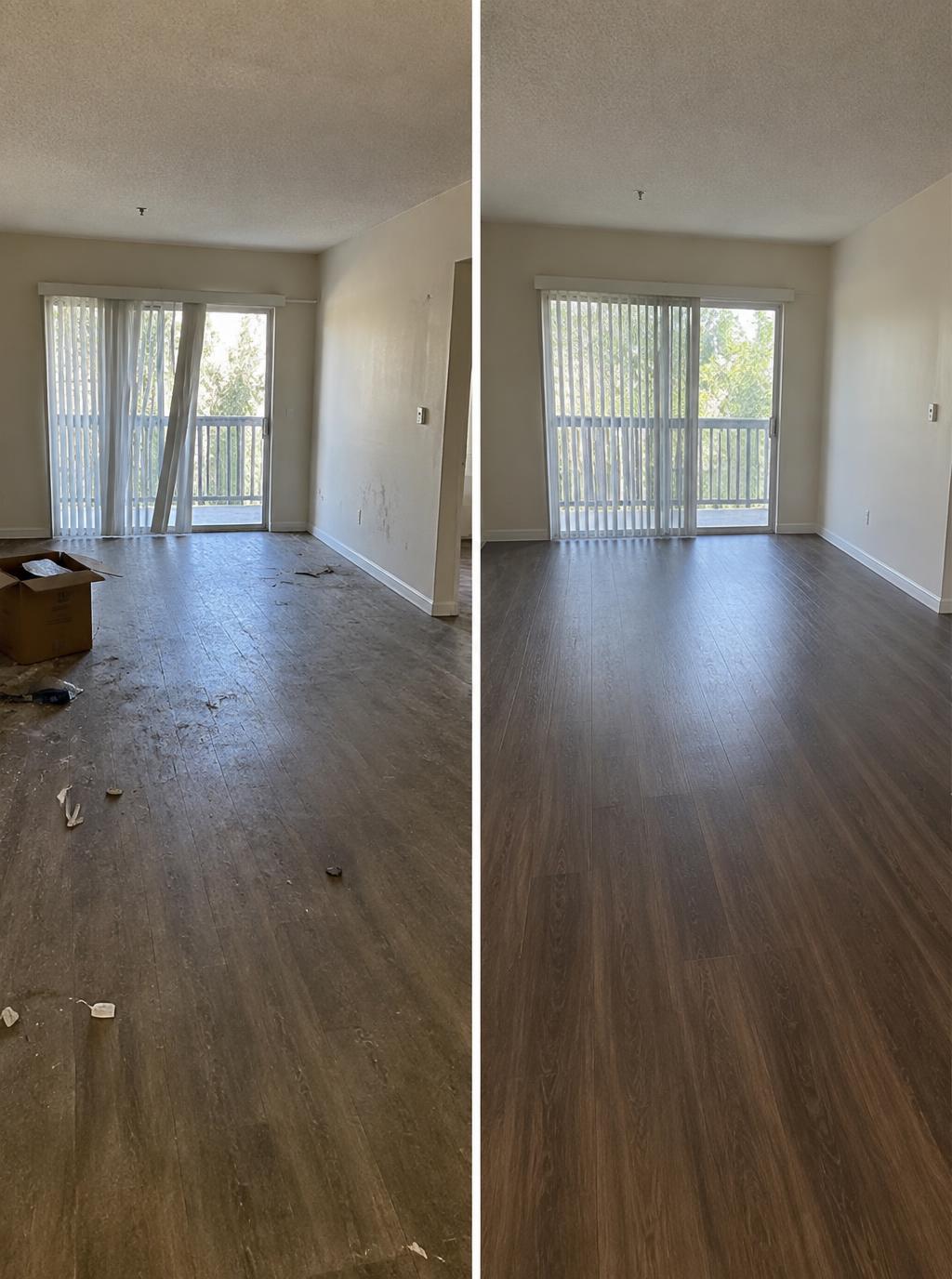 Before and after comparison of a move-out apartment cleaning