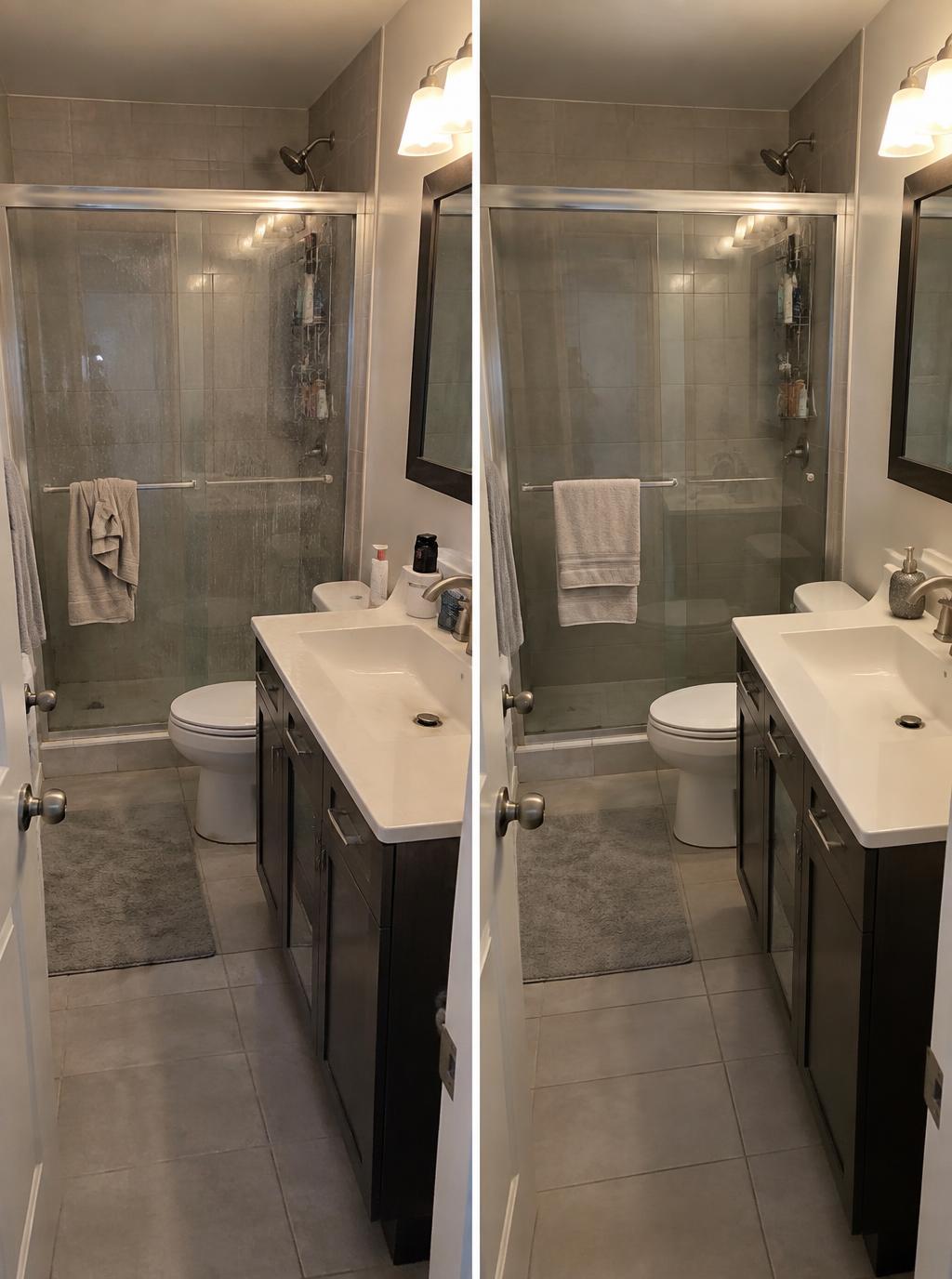 Before and after comparison of an apartment bathroom cleaning